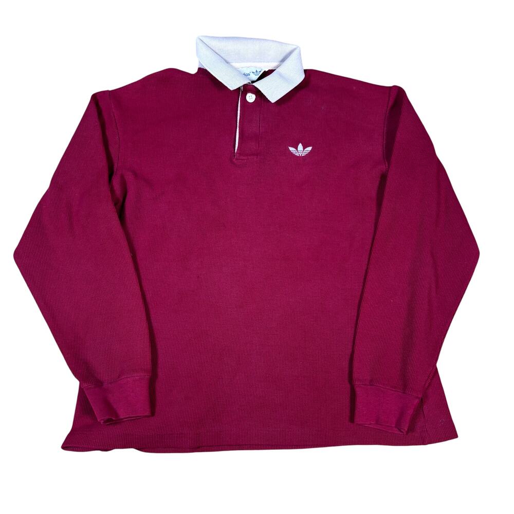 Vintage 80s Adidas longsleeve polo mens Medium sportswear 1980s retro embroider